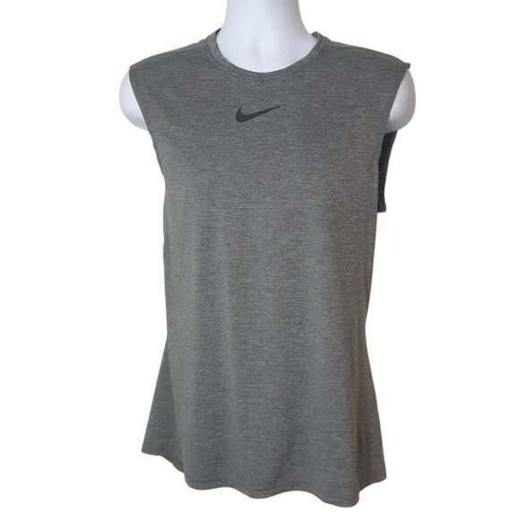 Nike Pro Mens Sleeveless Top L Gray Black Dri-Fit Fitted Training Shirt Sporty - Picture 1 of 4